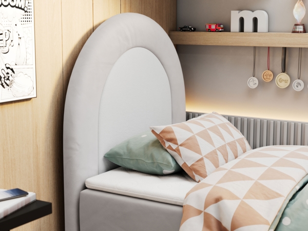 Kinderbett NEST, Boxspringbetten für Kinderzimmer, Jugendbett, Einzelbett mit Matratze 90 x 180 cm - Hellgrau Velvet - Topper T25 Bild 3