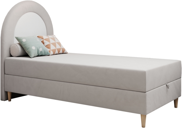 Kinderbett NEST, Boxspringbetten für Kinderzimmer, Jugendbett, Einzelbett mit Matratze 90 x 180 cm - Hellgrau Velvet - Topper T25 Bild 4