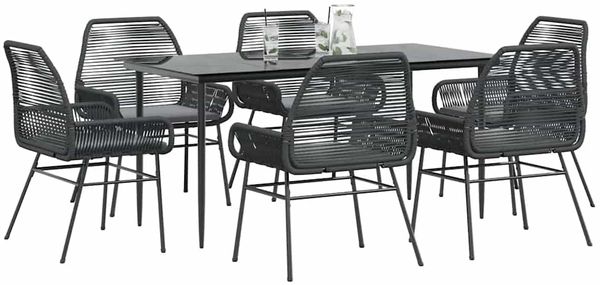 vidaXL 7-tlg. Garten-Essgruppe mit Kissen Schwarz Poly Rattan Glas 3334468