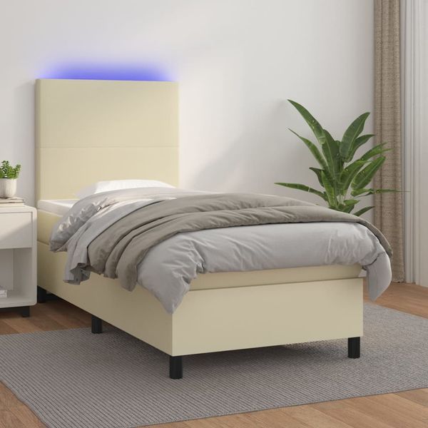 vidaXL Polsterbett mit Matratze & LED Creme 90x190 cm Kunstleder [3135797]