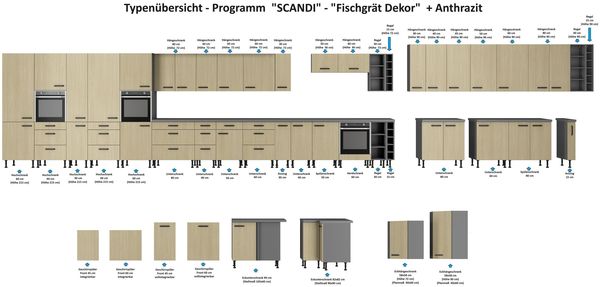 Küche SCANDI Hängeschrank 80 cm Fischgrät Küchenzeile Küchenblock Einbauküche Bild 5