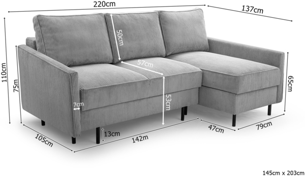 AX LIVING Cord Schlafsofa Couch hellgrau Treville mit Schlaffunktion L Bild 9