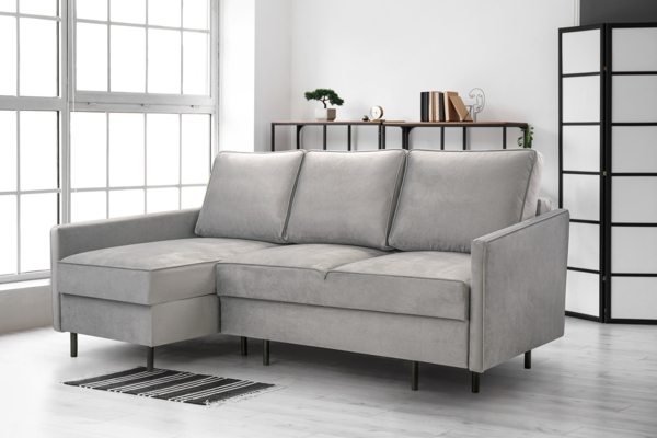 AX LIVING Cord Schlafsofa Couch hellgrau Treville mit Schlaffunktion L Bild 1