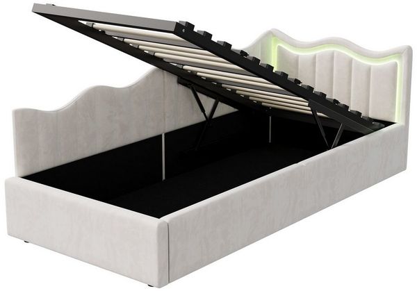Furnishings Home Polsterbett Kinderbett LED Stauraumbett (Geeignet für Jugendliche und Kinder, Hydraulisch hebbarer Stauraum), Mit LED-Beleuchtung, Lattenrost, Samt, 90x200 cm