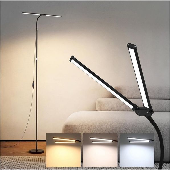 Sunicol LED Stehlampe Dimmbar Doppelkopf Stehlampe, 3 Farbmodi, 3000K-6000K Leselampe, Touch Steuerung, Schwanenhals Standlampe für Schlafzimmer Büro