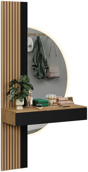 Schminktisch Melina Eiche/Schwarz 100 cm mit LED-Spiegel Vicco