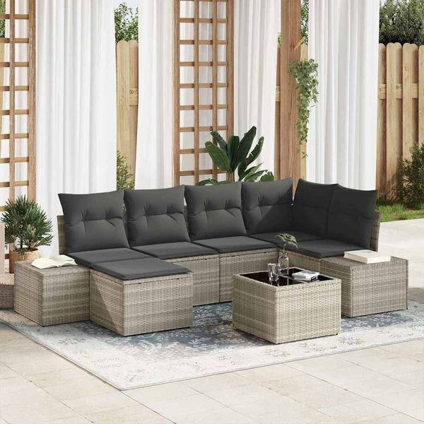 vidaXL Garten-Sofa-Set mit Kissen 6 pcs Hellgrau Poly-Rattan 3355811