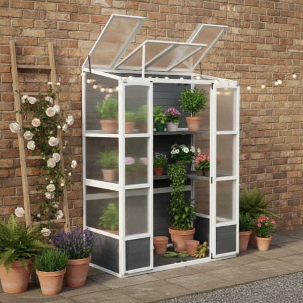 HOME DELUXE Anlehngewächshaus YANA GREEN - Grau