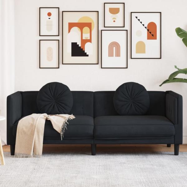 vidaXL Sofa mit Kissen 3-Sitzer Schwarz Samt 372647