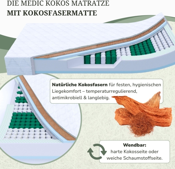 MEDIC-KOKOS 7 Zone Matratze TFK ECO - H2 - 160 x 200 x 21 cm Bild 3