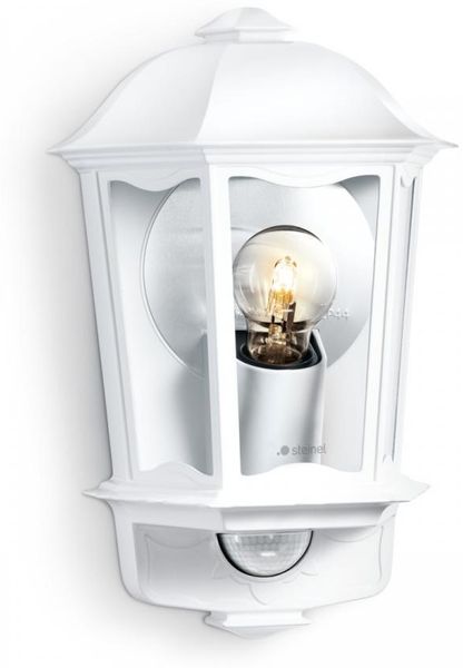 Steinel Sensor-Außenleuchte L 190 S weiß, 180°-Infrarot-Bewegungsmelder, E27, Softlichtstart, Grundlichtfunktion, Aluminium