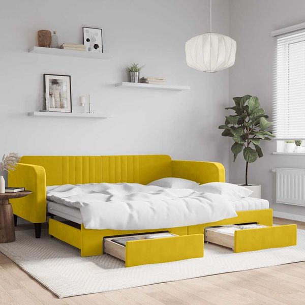 vidaXL Tagesbett Ausziehbar mit Schubladen Gelb 100x200 cm Samt 3197147