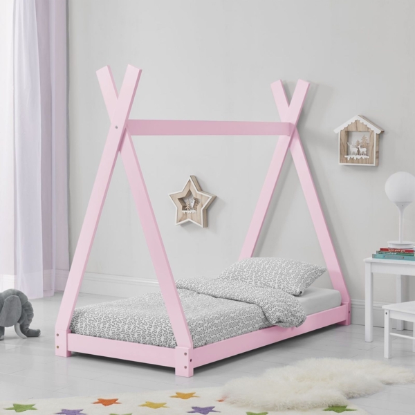 STADO® | Kinderbett | Holz | Rosa | 70x140cm | Tipi | Holzbett | mit Lattenrost