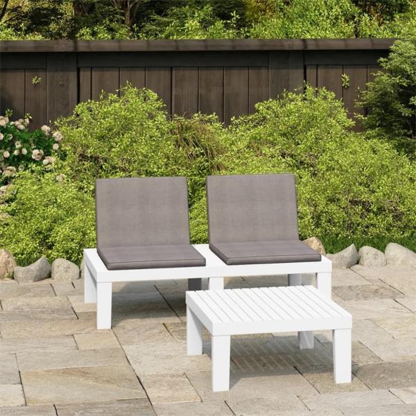 vidaXL 2-tlg. Garten-Lounge-Set mit Auflagen Kunststoff Weiß 315852