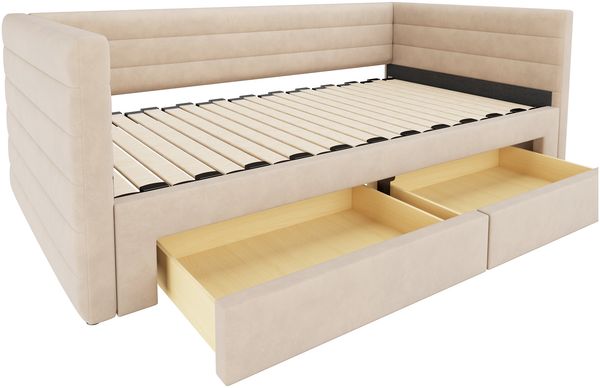 Merax Einzelbett Polsterbett 90 x 190cm/180 x 190cm Schlafsofa mit Ausziehbett, Tagesbett Daybett mit 2 Schubladen, Sofabett mit Lattenrost, Veloursstoff, beige Bild 8