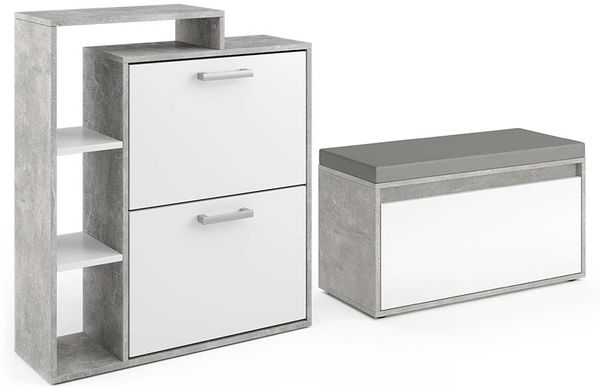 Schuhkipper Orlando Beton 2 Teile, mit Sitzbank Vicco