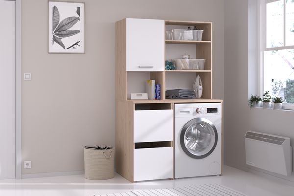 Mehrzweckschrank-Set >Laundry 5< in Jackson Eiche Dekor / Weiß