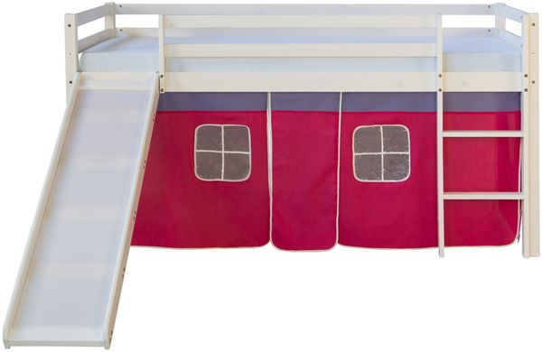 Hochbett Spielbett Kinderbett Rutsche Kiefer Vorhang rot 90x200 Jugendbett Bild 6