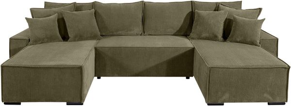 COLLECTION AB Wohnlandschaft Manhattan U-Form, B: 313 cm, in Breit- oder Normalcord, mit Bettfunktion, Bettkasten & Zierkissen, Federkern