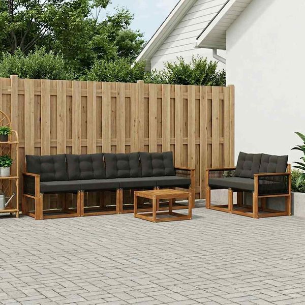 vidaXL Outdoor-Sofagarnitur mit Kissen 7 pcs Natürlich und Schwarz 3381792