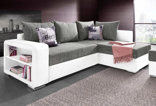 COLLECTION AB Ecksofa John L-Form, mit Bettfunktion, Bettkasten und integriertem Regal