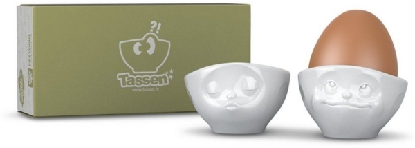 Schmunzel Eierbecher-Sets küssend - verträumt in weiß