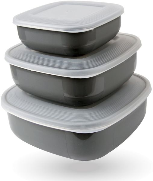 Frischhaltedosen mit Deckel 3er Set ( 500ml - 1,5L ) "Grau" - Vorratsdosen, mikrowellen- und spülmaschinenfest, gefriertauglich, Lebensmittelbehälter
