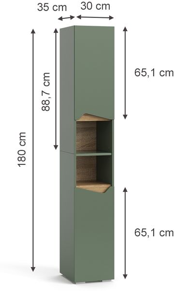 Badschrank Marelle Grün/Artisan 30 x 180 cm mit Türen und offenen Fächern Vicco Bild 2
