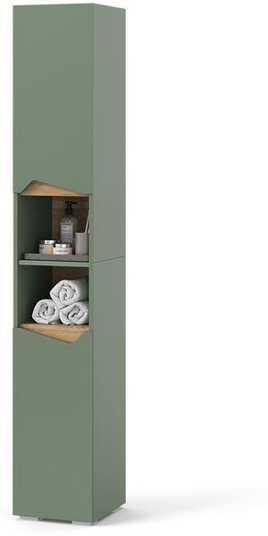 Badschrank Marelle Grün/Artisan 30 x 180 cm mit Türen und offenen Fächern Vicco Bild 6