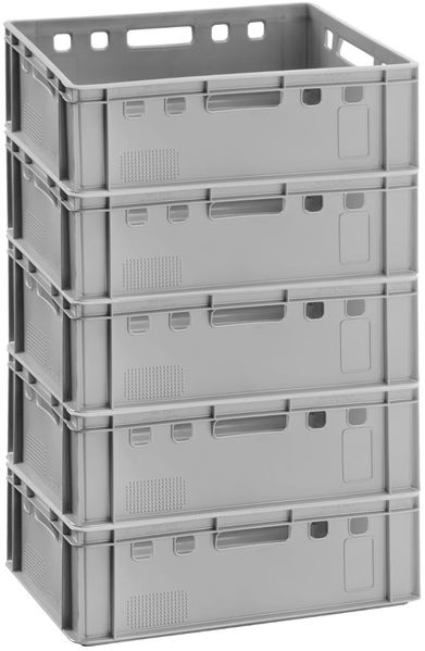 5x Fleischkiste Metzgerkiste E2 60x40x20 cm lebensmittelecht - Made in Germany, Stapelkisten Lagerkiste Fleischerkiste in grau
