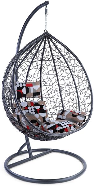 Luxus Hängesessel Miami XXL Polyrattan Korb und Gestell schwarz Kissen Modern