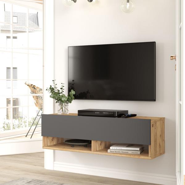 Fernsehtisch Laitila 100x31,5x29,5cm Eiche rustikal/Anthrazit [en. casa]