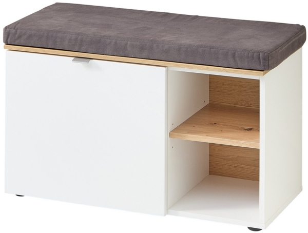 BARI Schuhbank in Weiß, Artisan Eiche Optik FSC-zertifiziert - Moderne Sitzbank mit Stauraum für Ihren Flur - 78 x 50 x 38 cm (B/H/T)