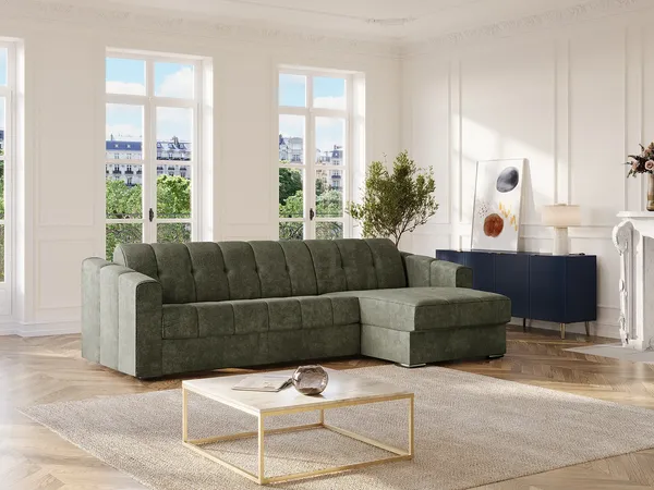 Vente-unique - DARIELO Sofa Stoff Grün - B 223 cm152 cm x H 90 cm x L 295 cm
