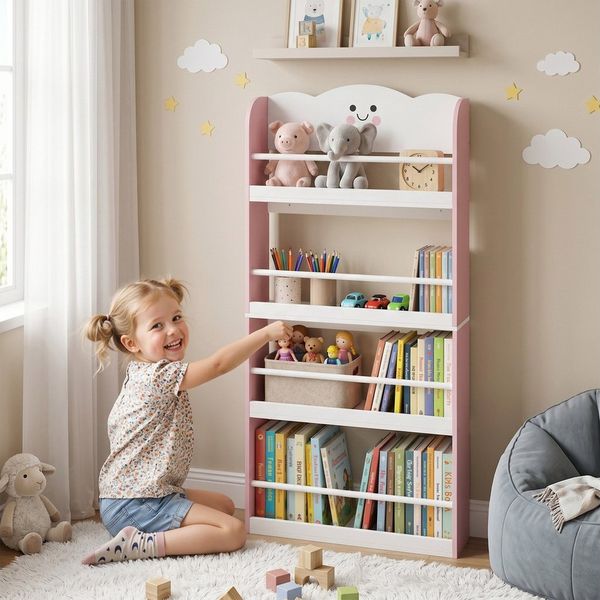 AIYAPLAY Kinderregal Bücherregal Kinder im Zuckerwatte-Design Wandmontiertes Spielzeugregal, Kinderzimmerregal 1-tlg, Wandmontage, Anti-Kipp-Kit, platzsparend
