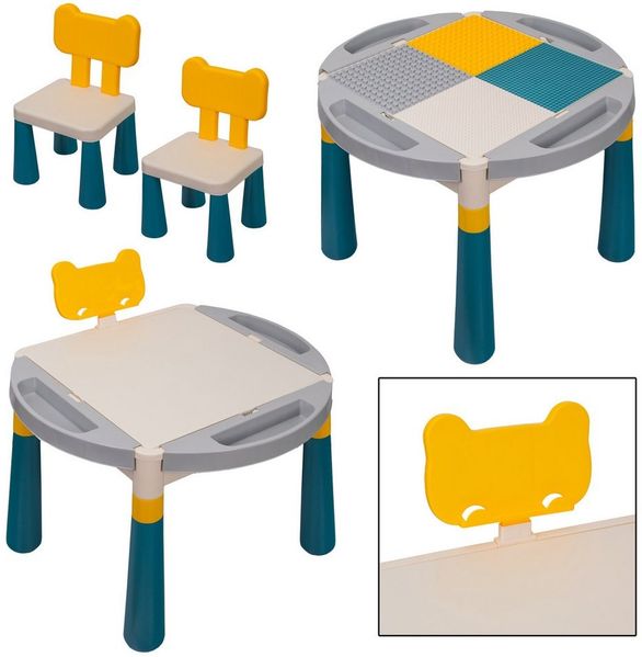 COIL Kindersitzgruppe Kindertischgruppe Kinderstuhl Kindertisch Kindermöbel, (3-tlg), Material: PP+ABS, 2in1 – Blöcke oder Zeichnung