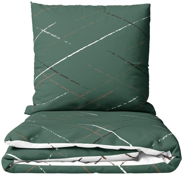 Leonado Vicenti Bettwäsche Hochwertige Polycotton, Baumwolle, 3 teilig, schlichtes Streifen Design mit Wendeseite, Beige, Grün und Grau Bild 5