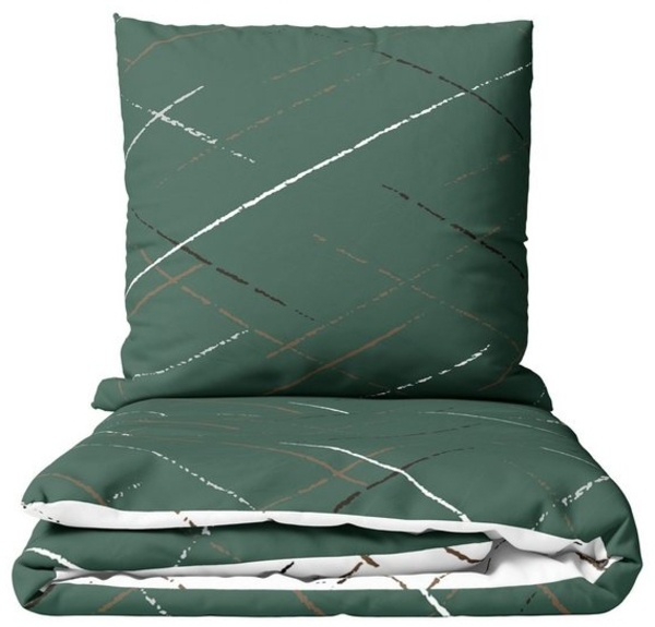 Leonado Vicenti Bettwäsche Hochwertige Polycotton, Baumwolle, 3 teilig, schlichtes Streifen Design mit Wendeseite, Beige, Grün und Grau Bild 4