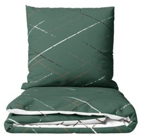 Leonado Vicenti Bettwäsche Hochwertige Polycotton, Baumwolle, 3 teilig, schlichtes Streifen Design mit Wendeseite, Beige, Grün und Grau Bild 6