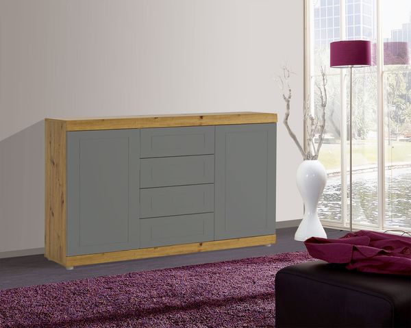 Kommode ""Kvantum"" Sideboard 140cm Artisan Eiche MDF Dust grey