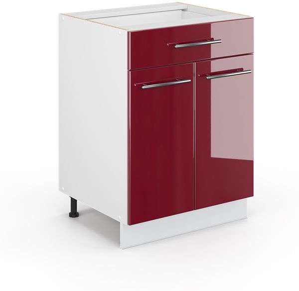 Küchenunterschrank Fame-Line Bordeaux Hochglanz 60 cm mit Schublade, ohne Arbeitsplatte Vicco