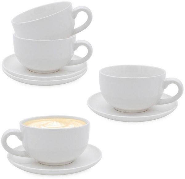 Spetebo Kaffeeservice Cappuccino oder Kaffee Tassen mit Unterteller weiß (8-tlg), 4 Personen, Porzellan, Tassen mit Unterteller, Porzellan, Tee