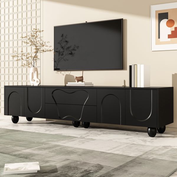 schwarzer TV-Schrank mit Holzbeinen 180×40×42 cm,Schwarz,modernes Design, viel Stauraum