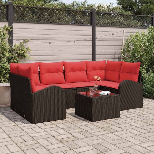 vidaXL Gartensofa-set mit Speicher 7 pcs Beige und Rot Poly-Rattan 3354613