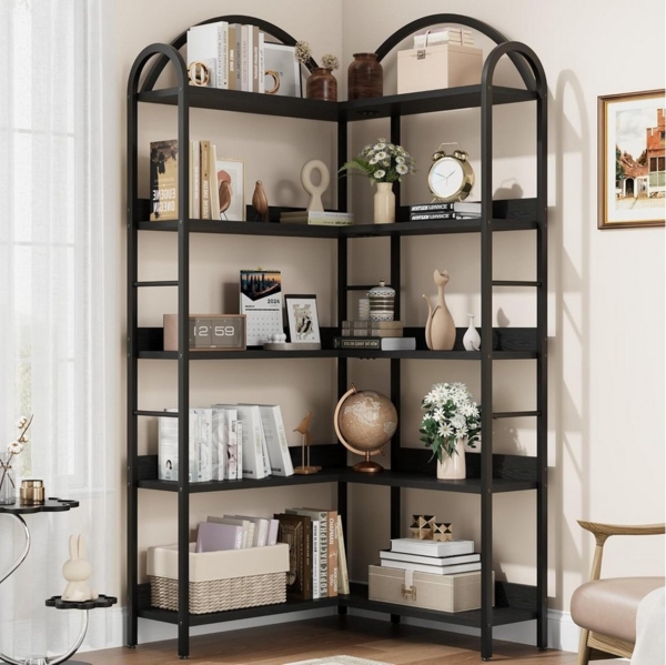 GarveeMore Bücherregal Gewölbtes,Eckbücherregal,L-förmiges Bücherregal,MDF, Eckregal für Wohnzimmer und Schlafzimmer,Kippsicheres Design