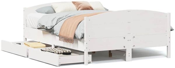 Doppelbett, Betten für Erwachsene, Massivholzbett ohne Matratze Weiß 140x190 cm Kiefernholz de4570