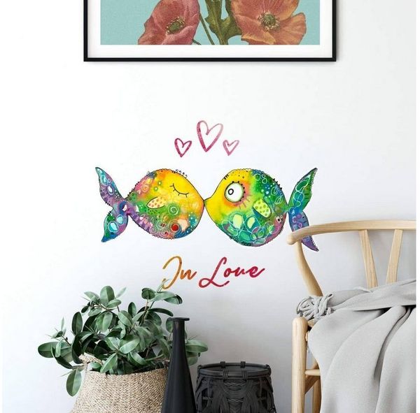 K&L Wall Art Wandtattoo Wandtattoo Hagenmeyer Badezimmer Sticker Verliebte Fische Familie, Wandbild selbstklebend, entfernbar