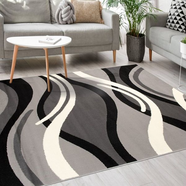 Mazovia Designteppich Modern Teppich Kurzflor Wohnzimmerteppich Robust und pflegeleicht GRAU, 120 x 170 cm, Fußbodenheizung,Allergiker geeignet,Farbecht,Pflegeleicht,Geometrisch