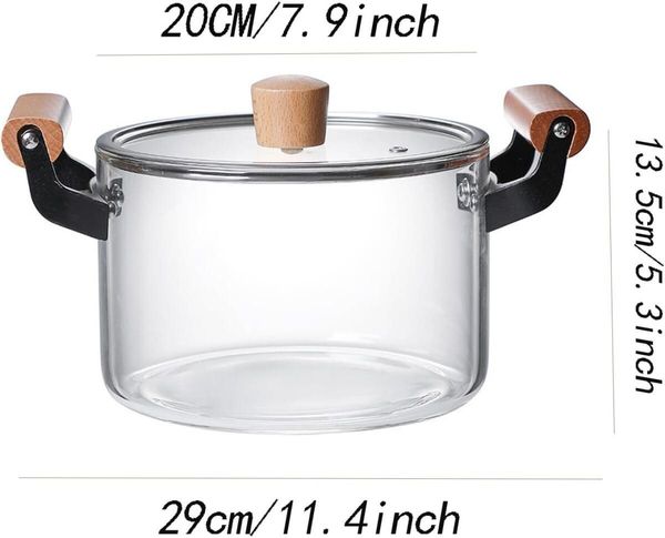 FELIXLEO Kochtopf 3,5L Klarglastopf Glas Kochtopf Simmertopf Bratentopf Holzgriff, (1-tlg)
