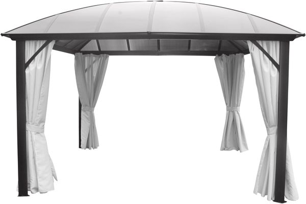 LECO Kuppeldachpavillon, Aluminium- und Stahlrohrgestell anthrazit, Polycarbonat-Dach grau-transparent, Polyester-Seitenteile lichtgrau, 3,65x3,65 m